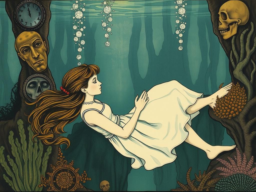 Alice in Underwater Marvels: An Egon Schiele Inspired Vision