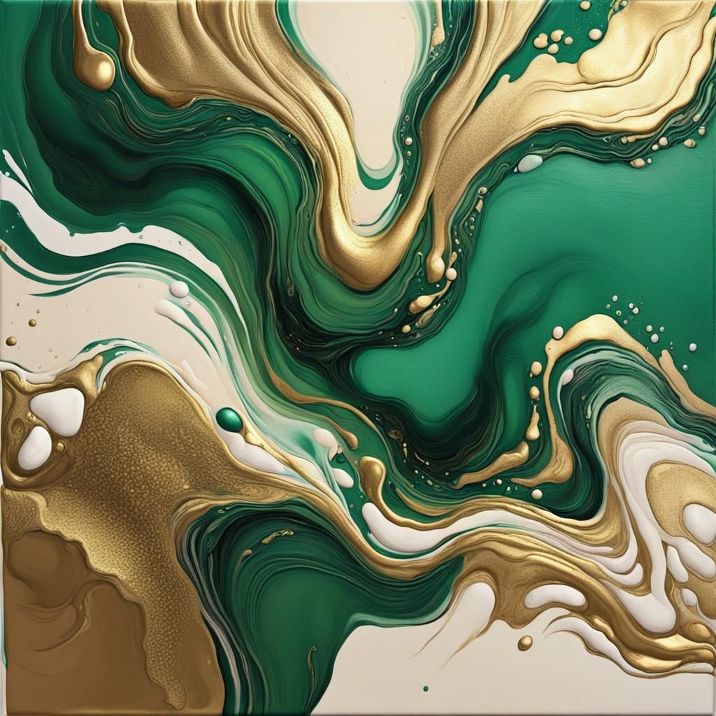 Metallic Green Fluid Art in Acrylic Paint Style