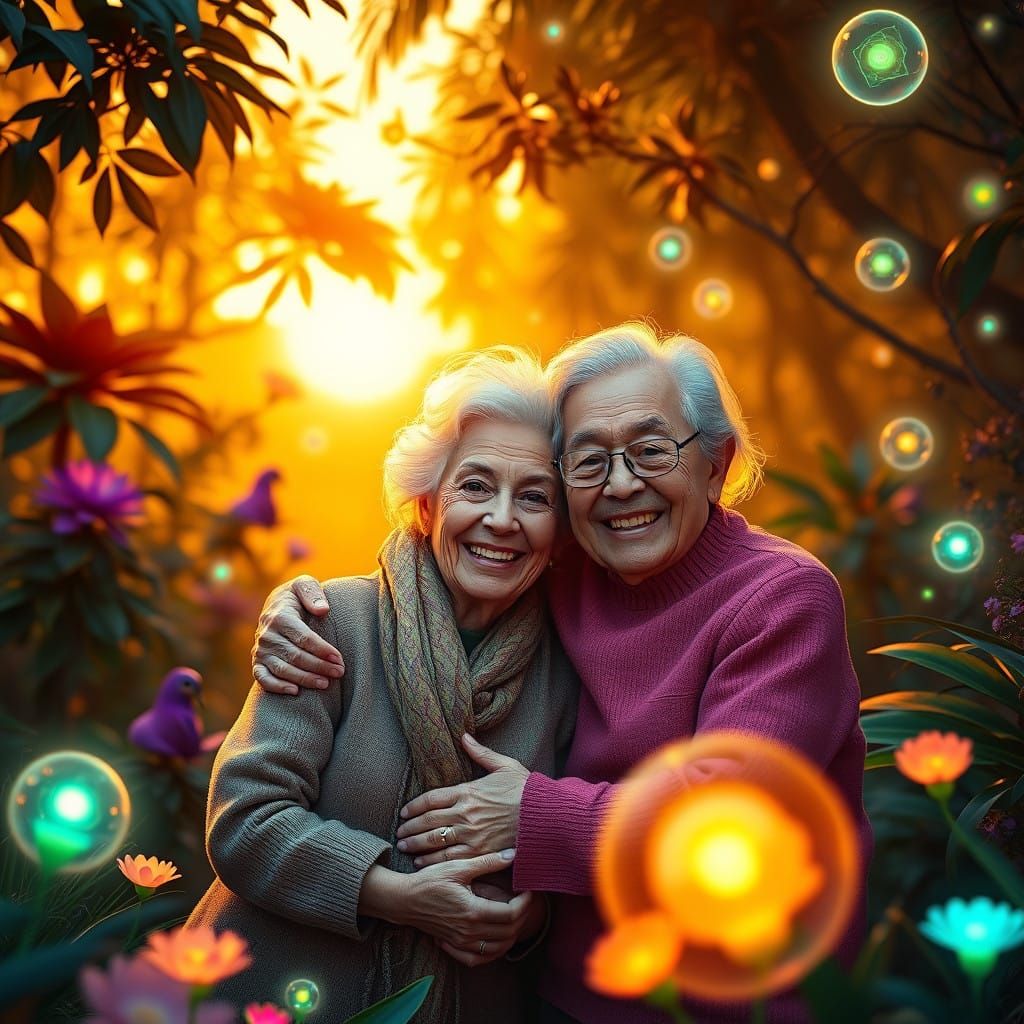 Wonderful Senior Friends in a Futuristic Paradise