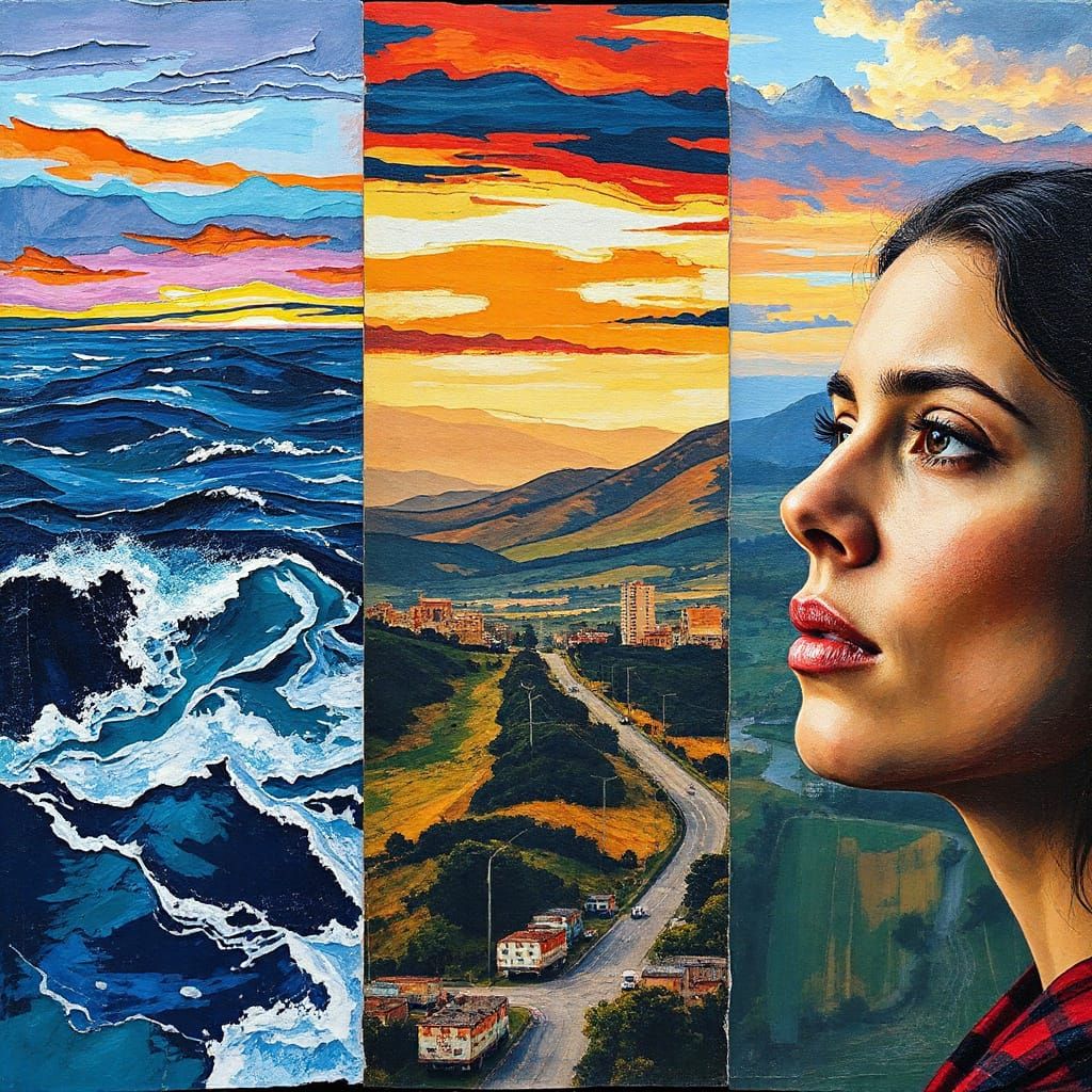 Dadaist Oil Paint Collage Landscape Photomontage