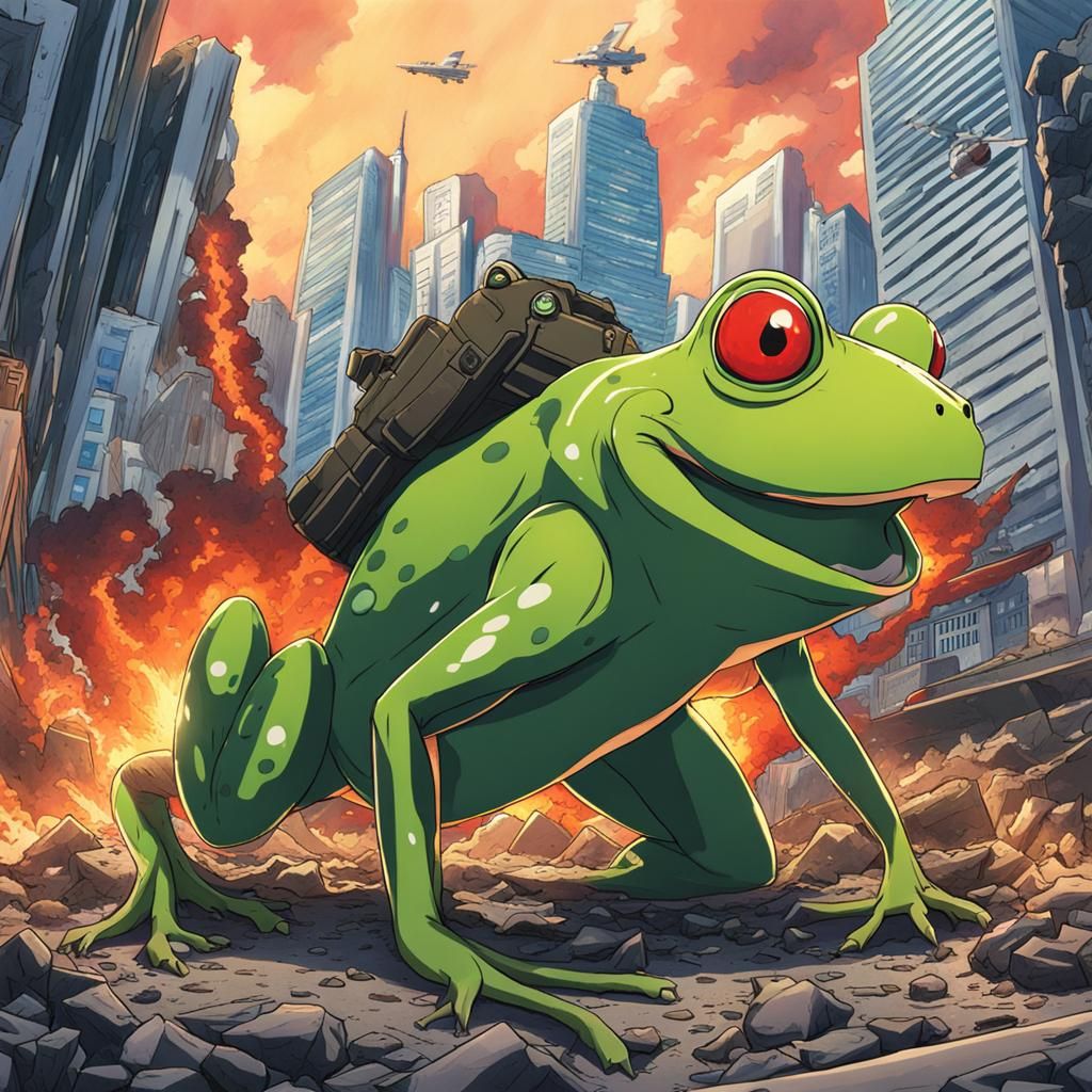 Frog Kaiju Earthquake in Anime Style
