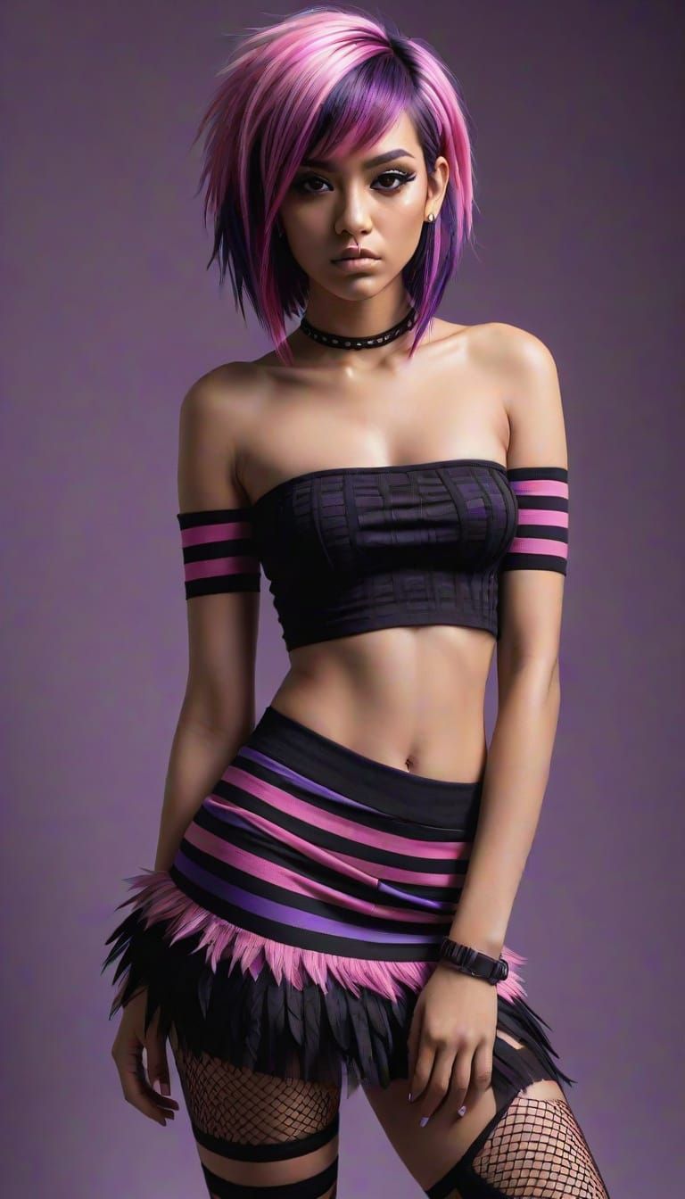 Emo Girl Portrait with Feathered Hair in 3D