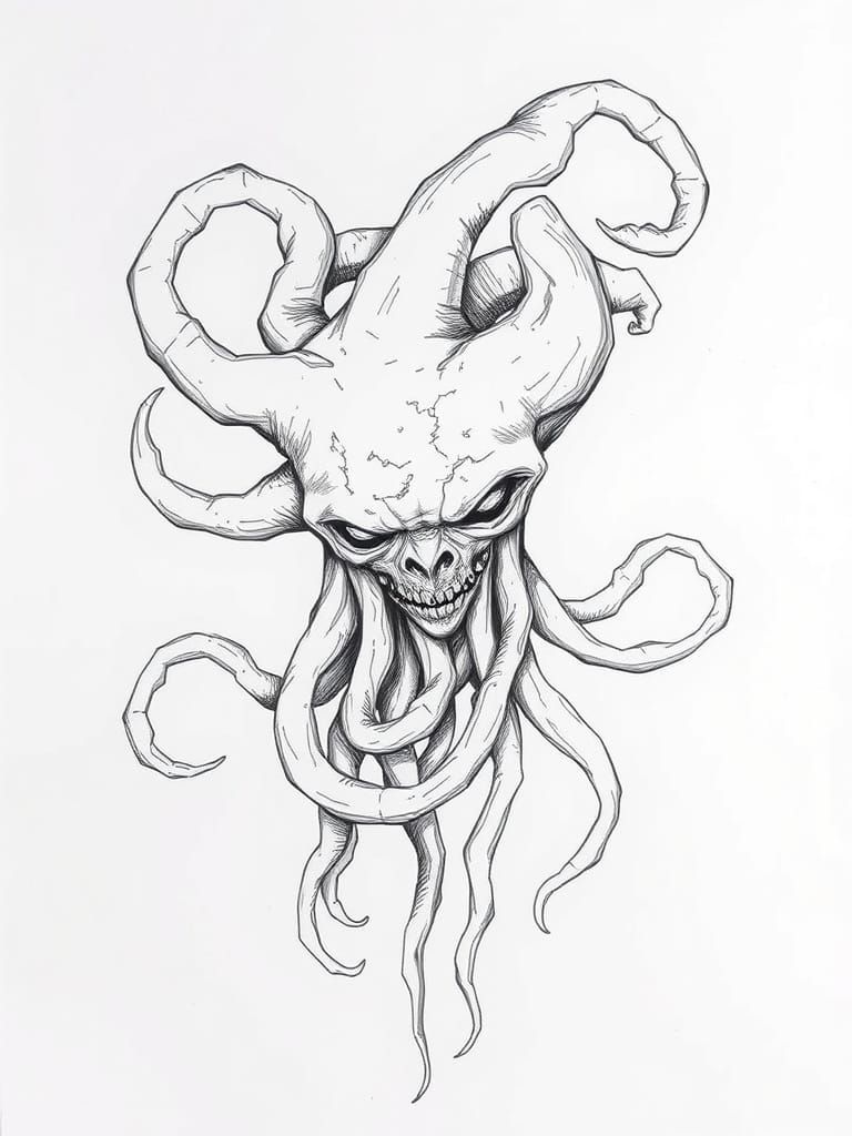 Surreal Abstract Creature with Grotesque Tentacle Head