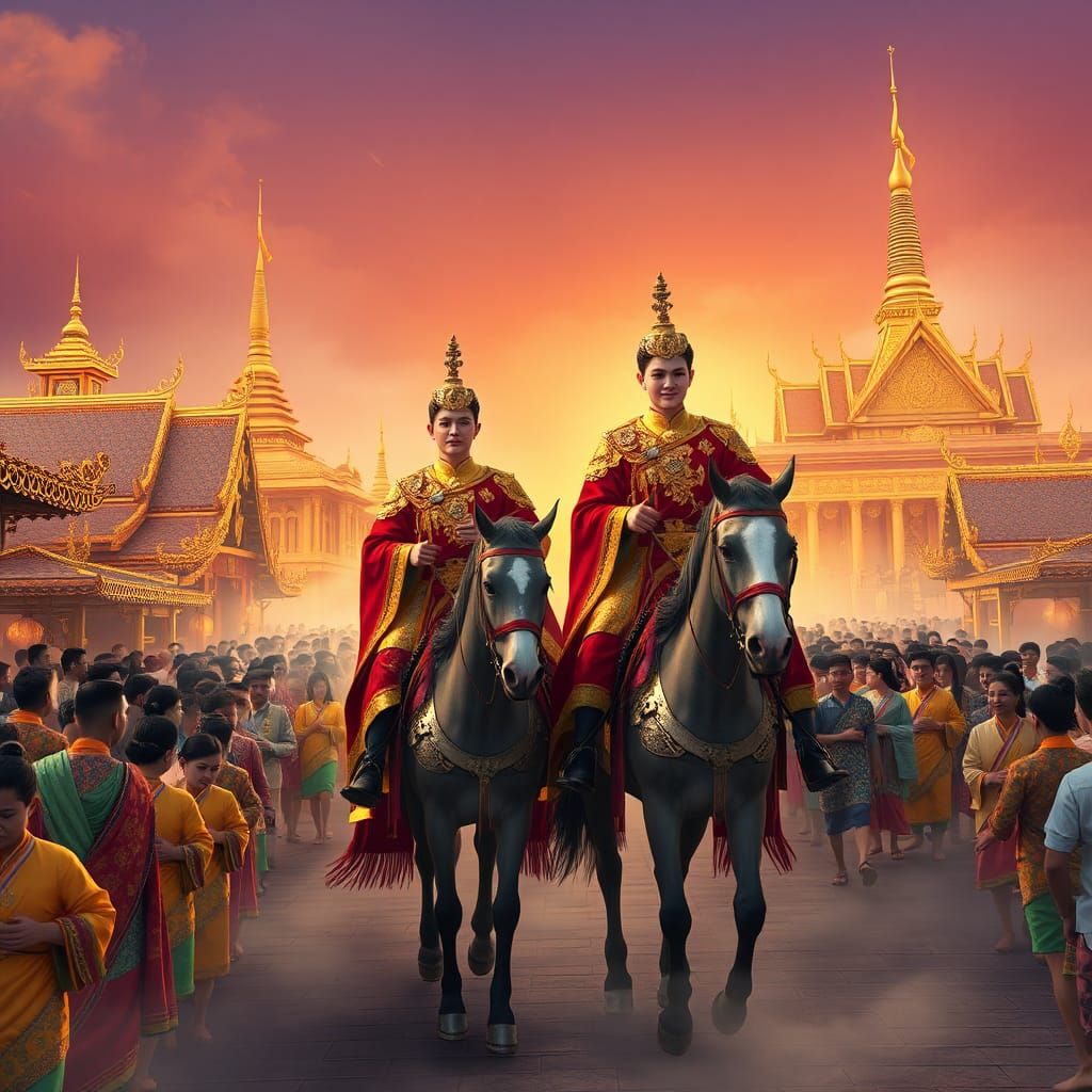 Princes' Triumphant Return: Thai Epic in 3D Anime Art