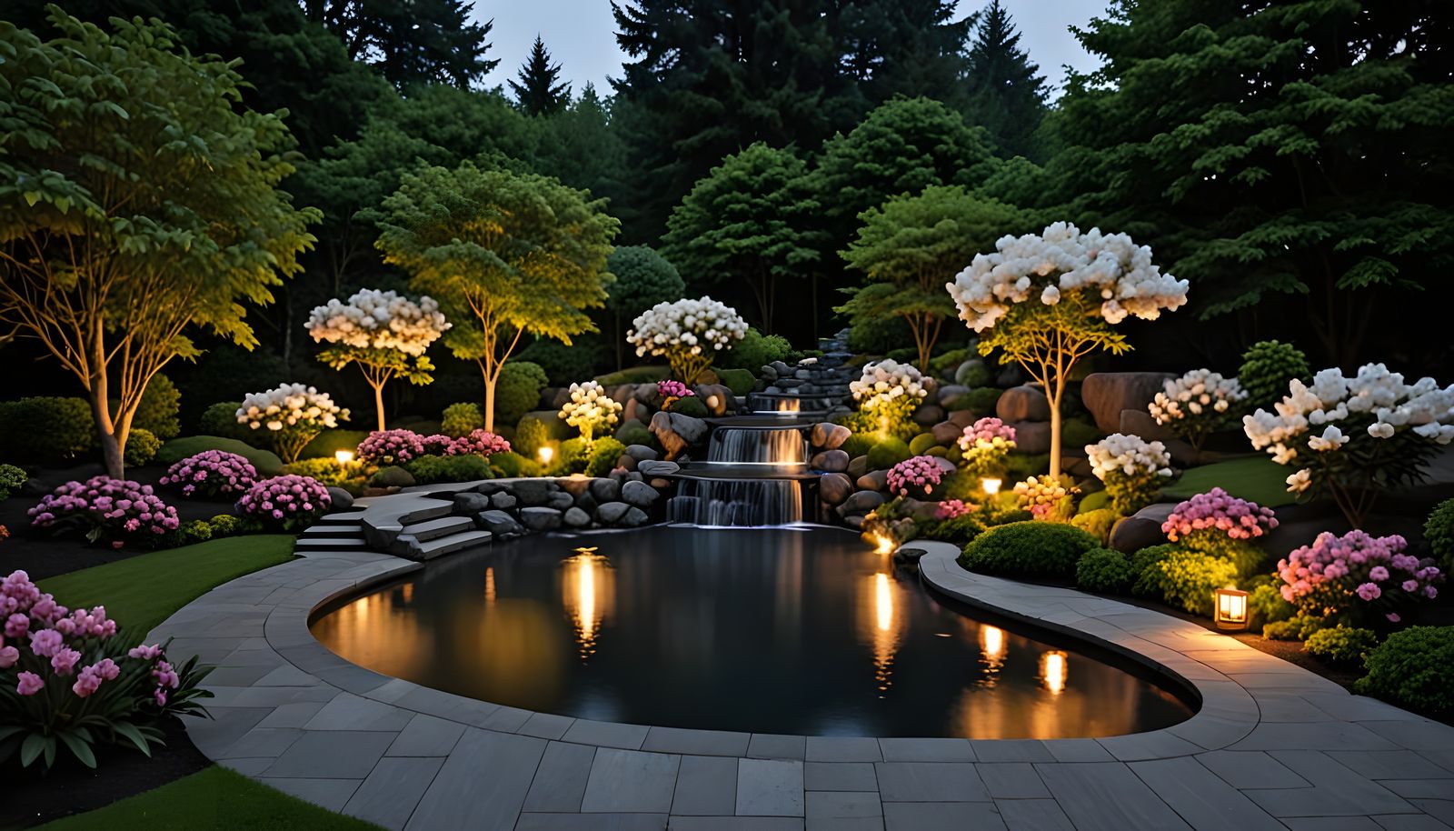 Tranquil Waterfalls Cascade Through a Japanese Garden