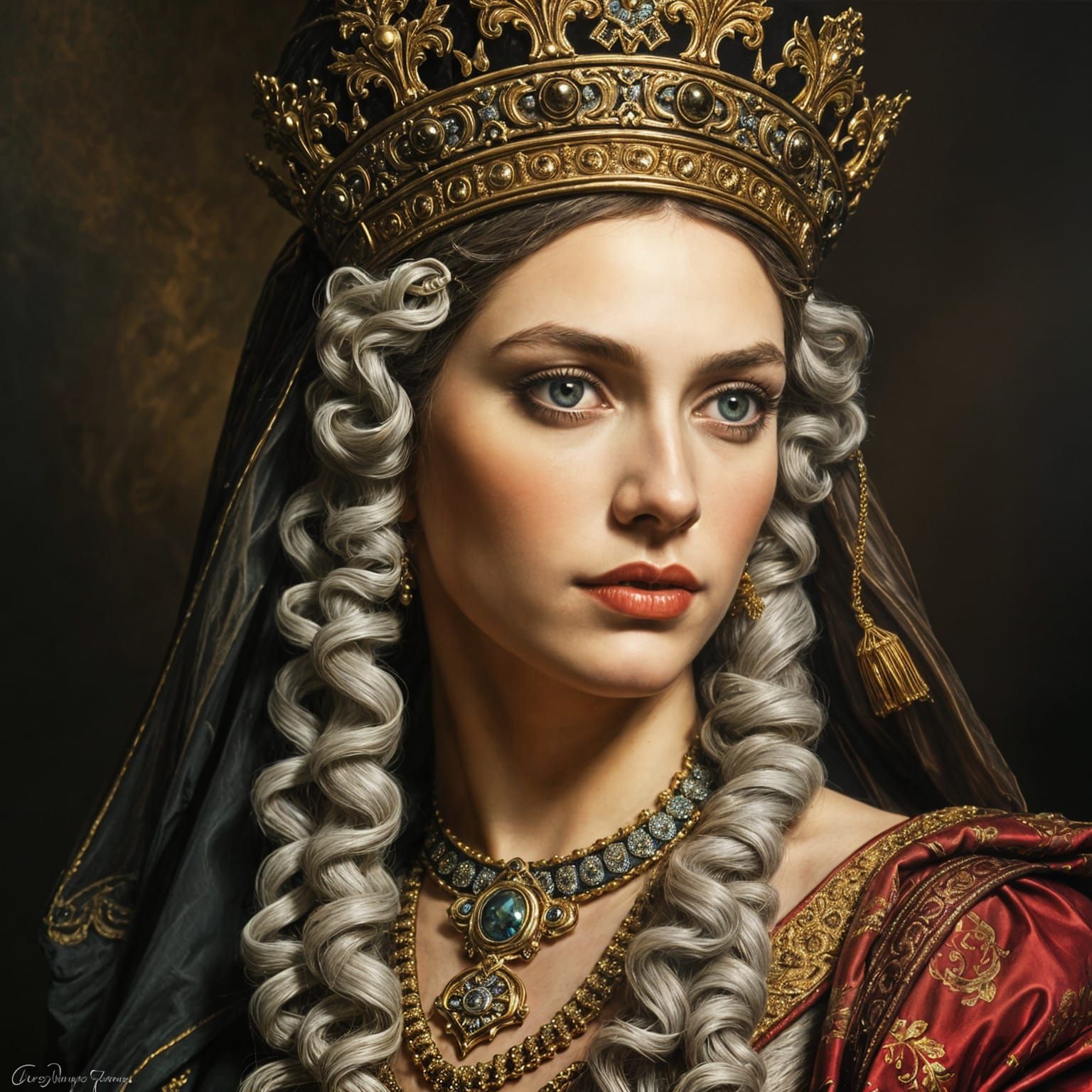 Majestic Persian Queen in Baroque Rococo Style