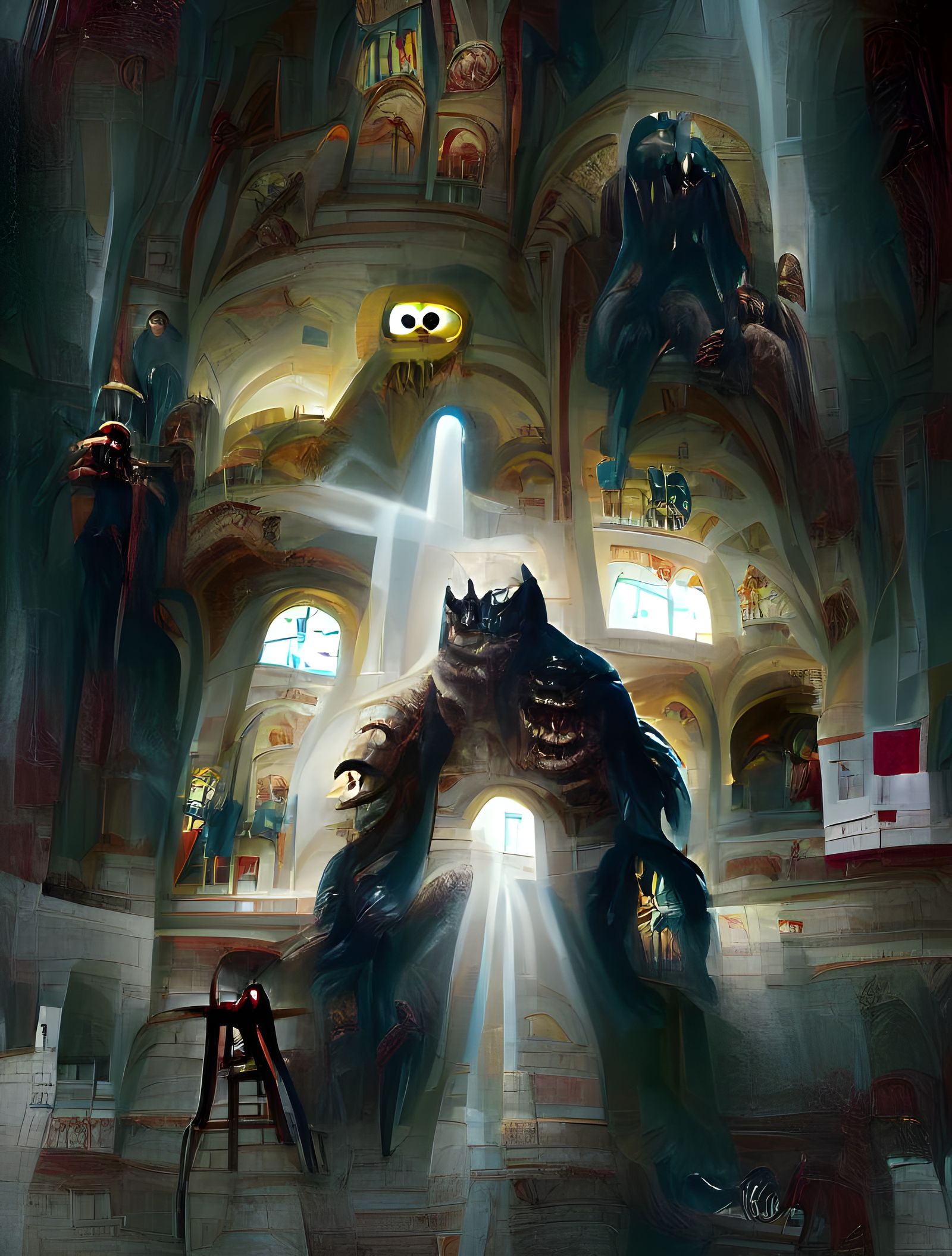 Sinister Monster in Church with Holy Light