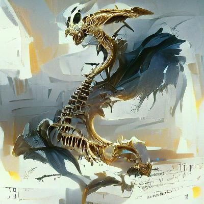 Skeletal Dragon Perched on Ruined Castle