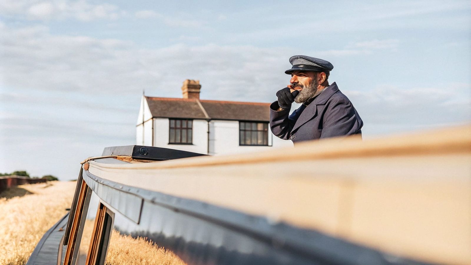 Cinematic Canal Scene with Narrowboat and 18th-Century Pub