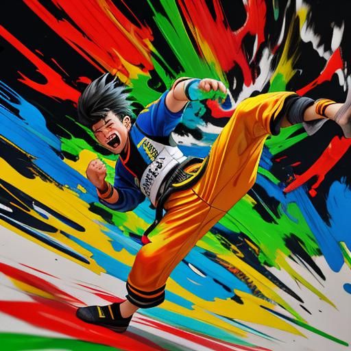 Dynamic Taekwondo Fighter in Neo-Expressionist Oil Painting