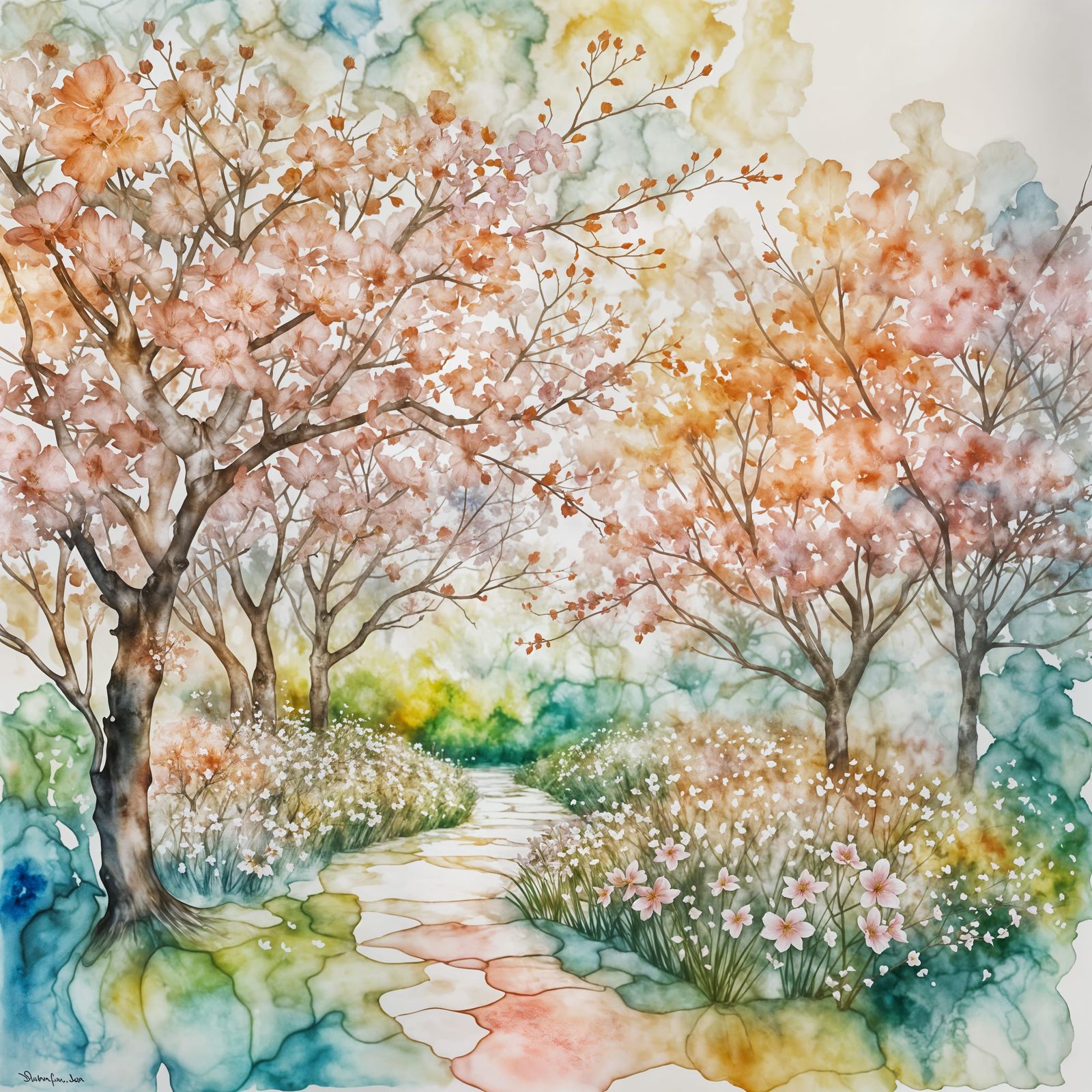 Cherry Blossoms in Bloom: Watercolor and Alcohol Ink Paintin...