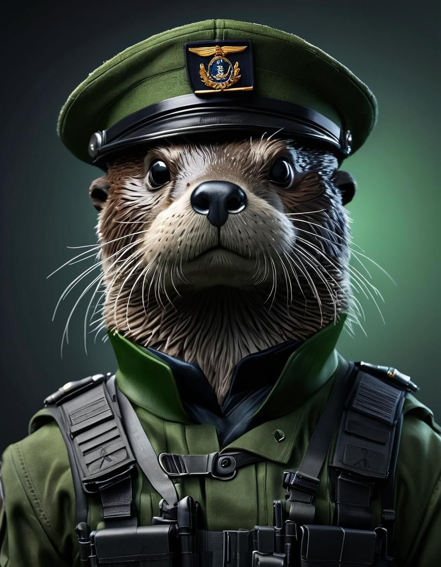 Anthropomorphic Sea Otter in Army Combat Uniform