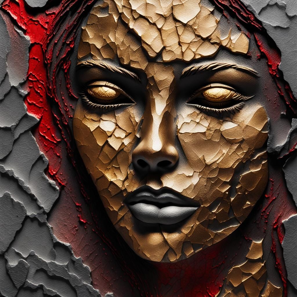 Gold Bas-Relief Mask with Impasto Alcohol Ink
