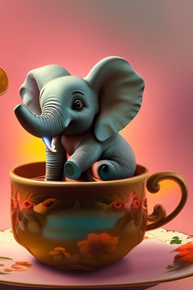 Baby Elephant Tea Party: 3D Cartoon Render