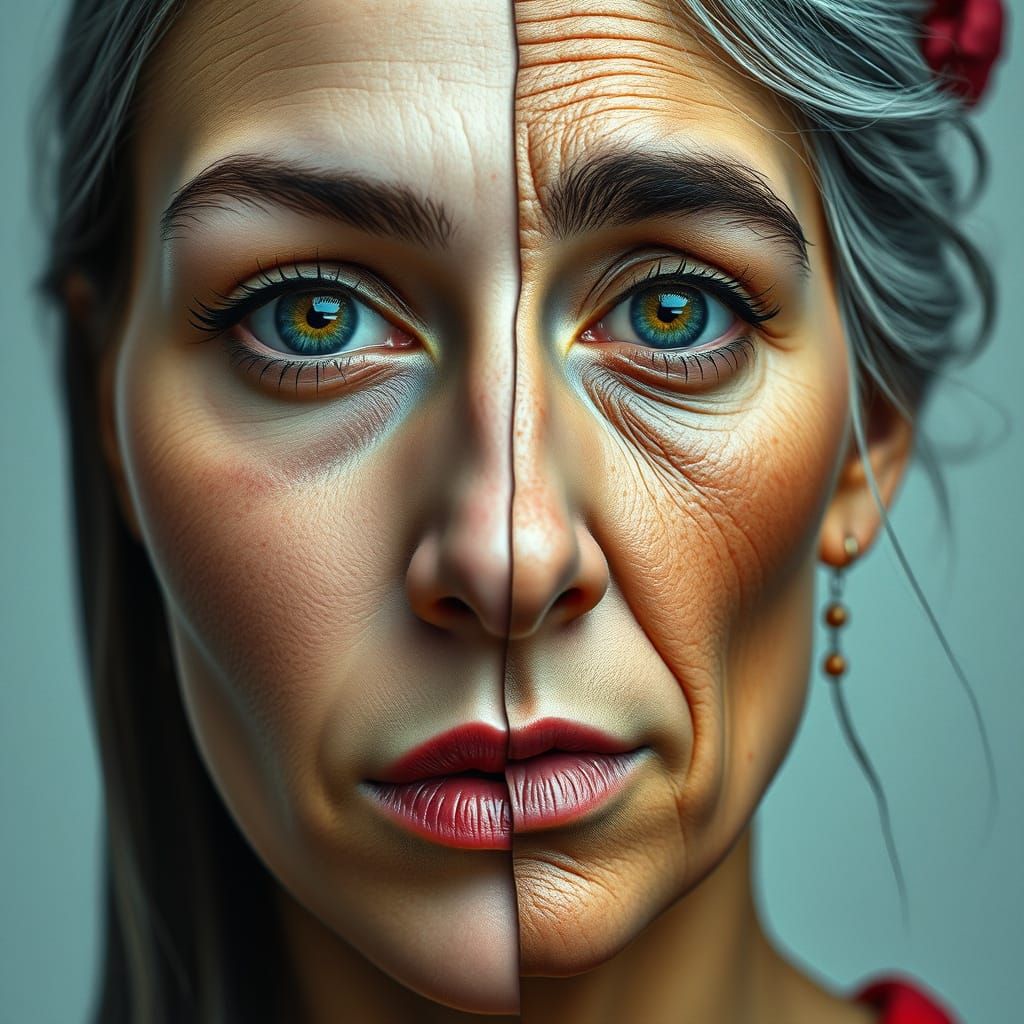 Photorealistic Portrait: Youth and Age in Art Nouveau Style