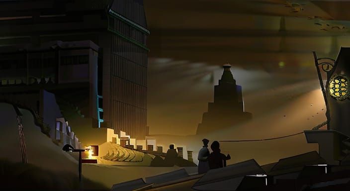 Dramatic Dark Cityscape in Film Noir Style
