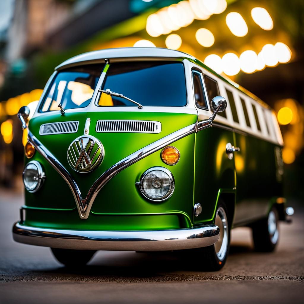 Vintage Van Serving Beer in Gold and Green