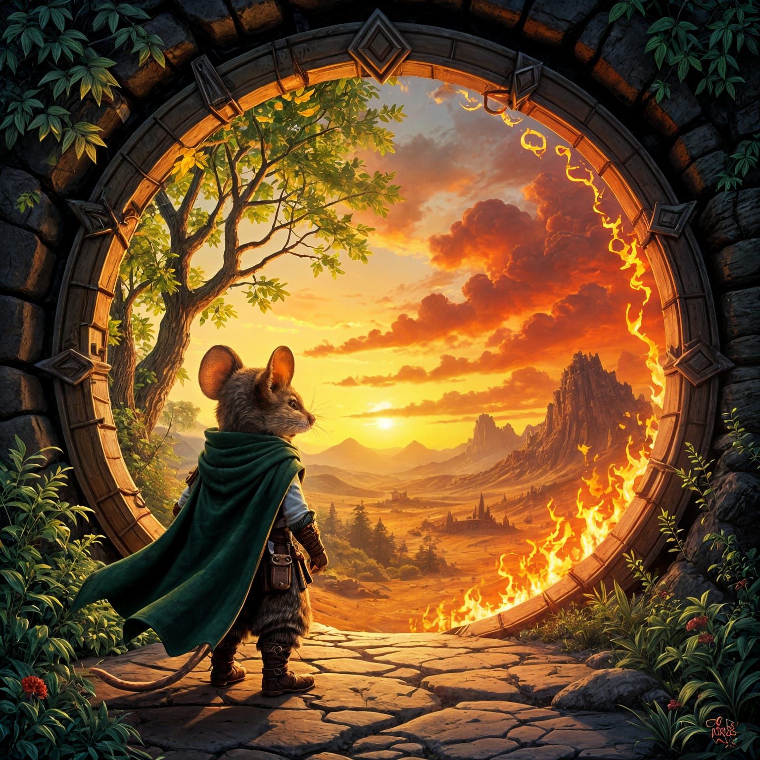 Mouse Adventurer at Magical Portal: Fantasy Illustration