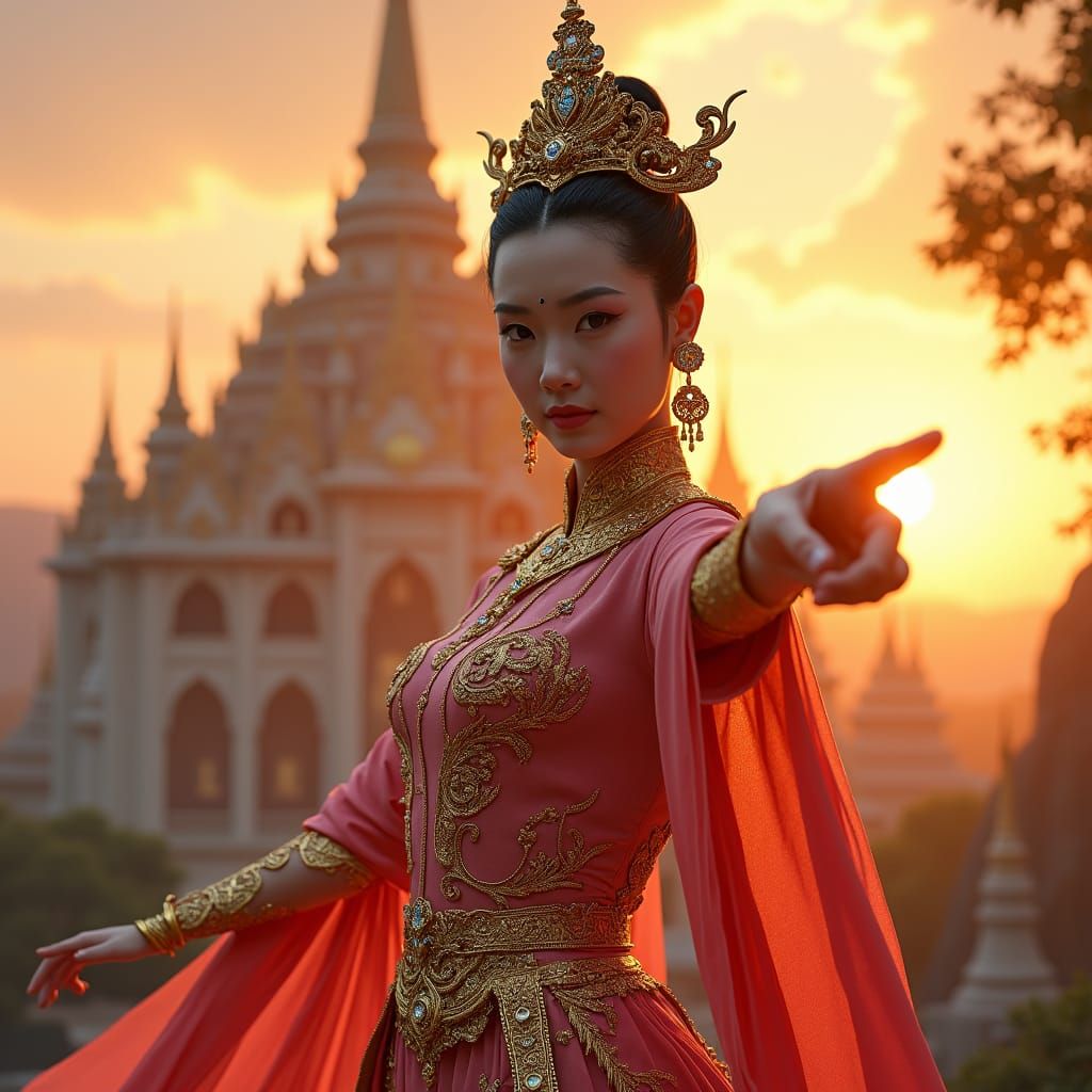 Burmese Goddess Pan Htwar in Synthwave Digital Art