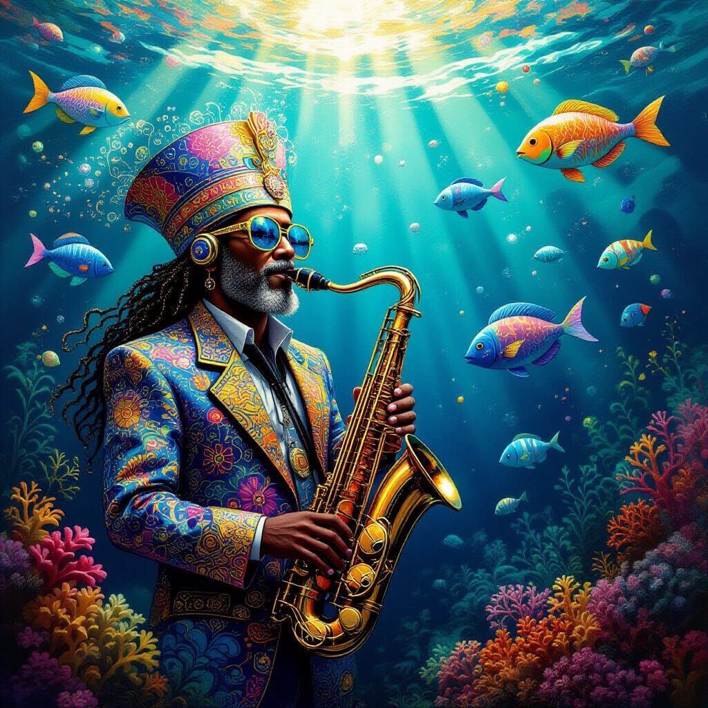 Merfolk Jazz Club Cosmic Illustration in 8k