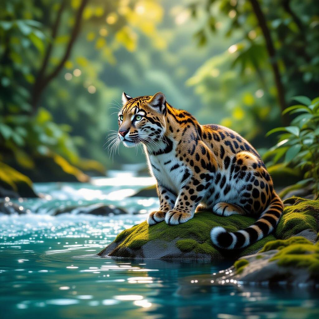Hyperrealistic Clouded Leopard on Rock by Blue River