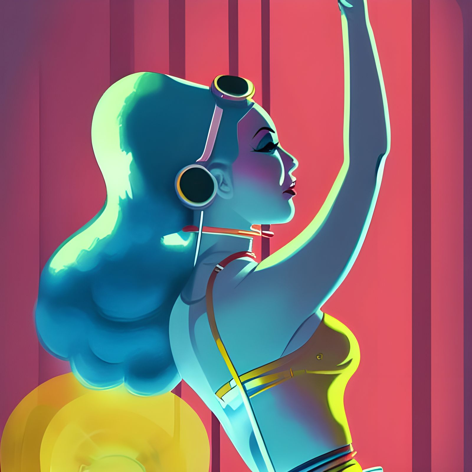 Cyborg Showgirl Dancing in Atompunk Theater