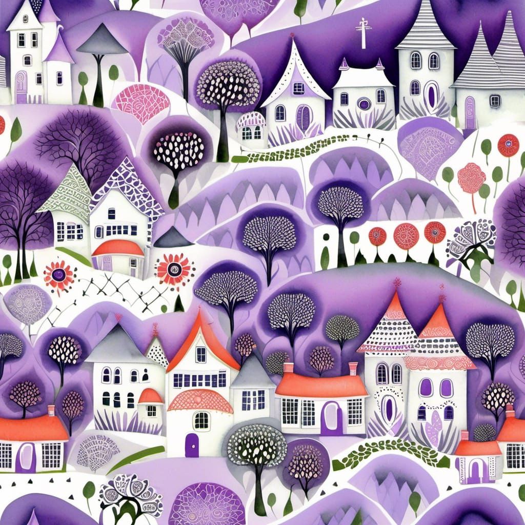 Stylized Watercolor Village with Delicate Details