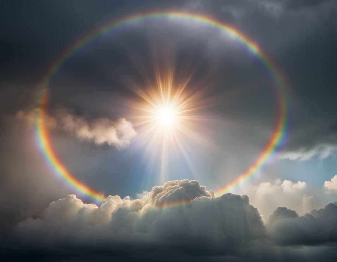 Sun Halo Rainbow Over Storm Clouds: Ethereal Photography