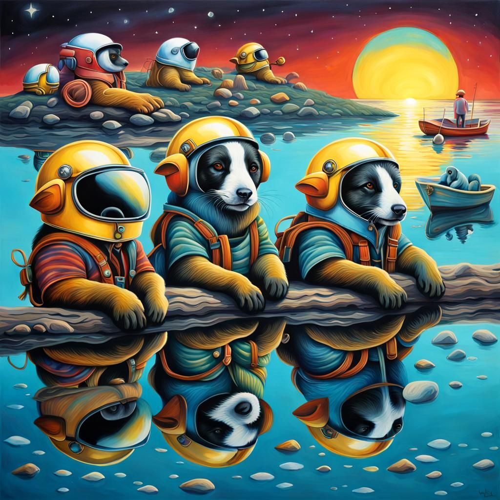 Animals' Seashore Party at Sunrise: Hyperrealistic Art