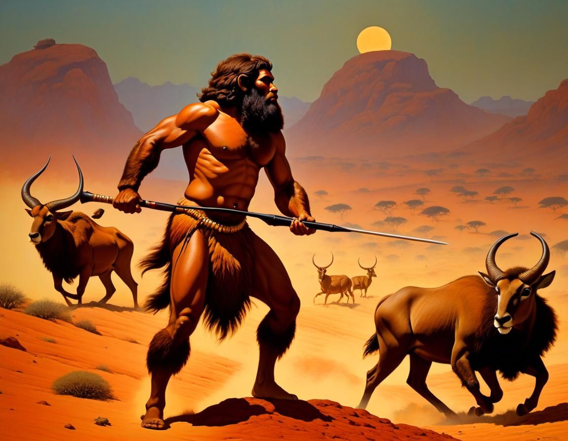 Caveman Hunt on the Savannah: Alcohol Ink Style