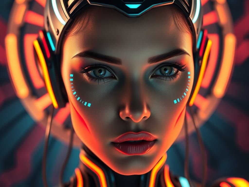 Goddess-Like Actress Portrait in Tron Style