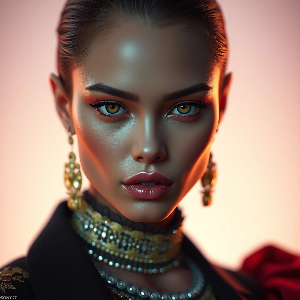 Fashion Model Close-Up: Digital Art Portrait