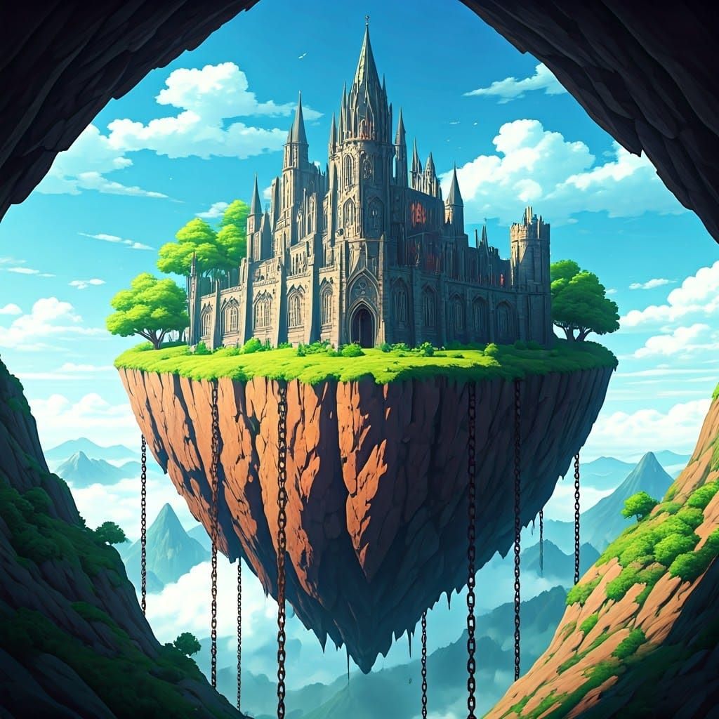 Floating Castle Island: 3D Anime Fantasy Art