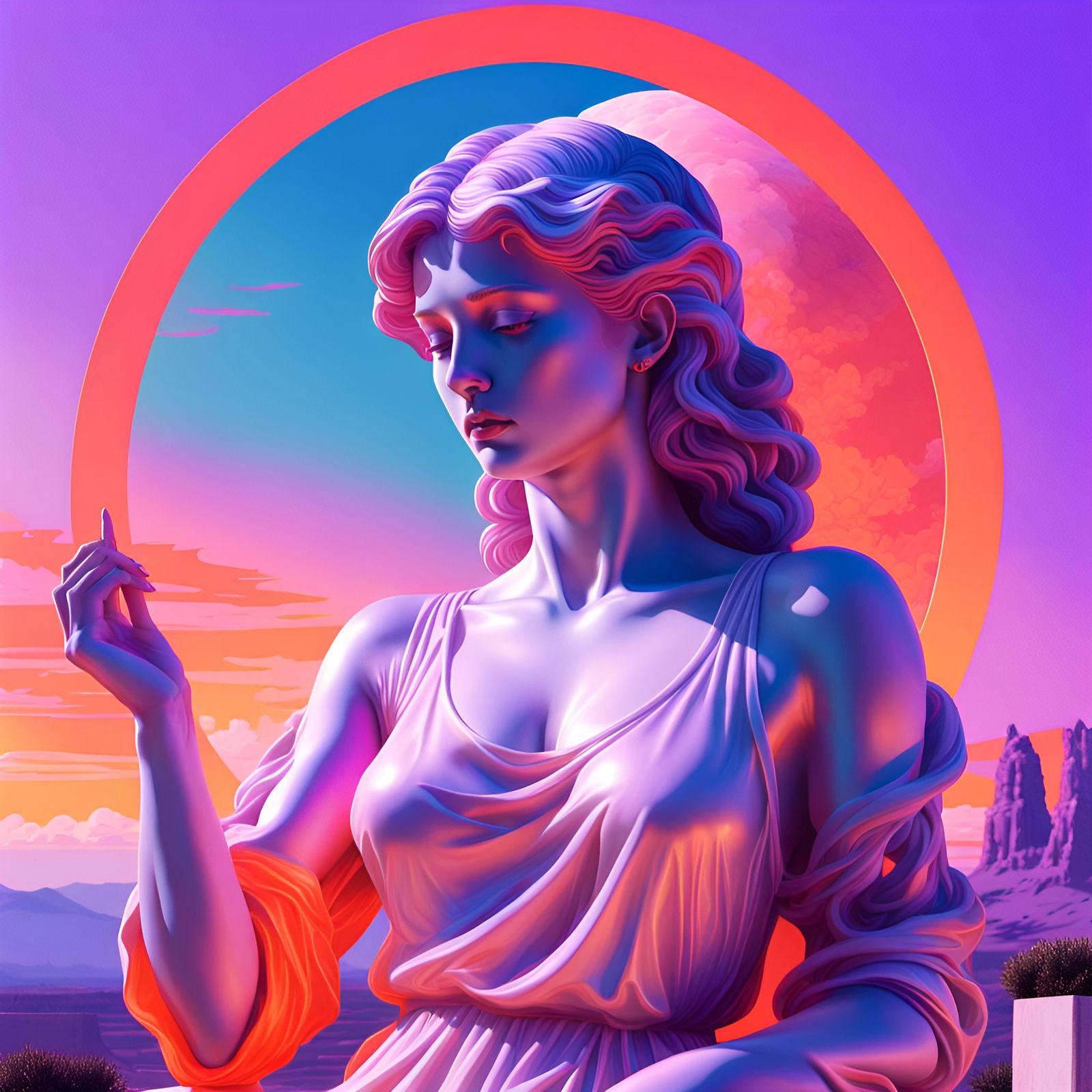 Vaporwave French Statue in Lavender Lighting