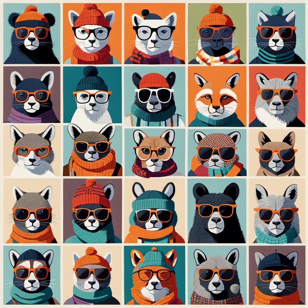 Hipster Animals Poster in Colorful Minimalist Style