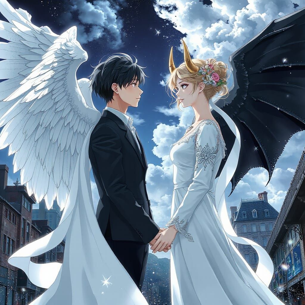 Ethereal Angel and Demon Lovers in Anime-Inspired Fantasy