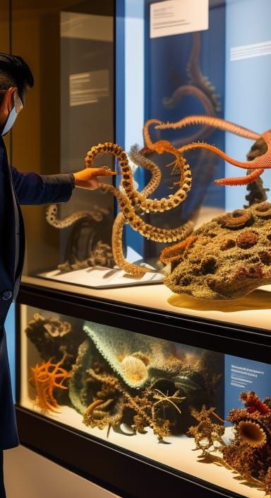 Museum Octopus Display in Pointillist Style
