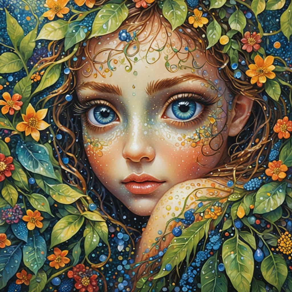 Enchanted Baby Portrait in Pointillism Style