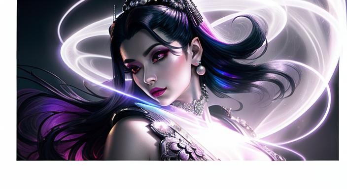 Chrome-Haired Woman in Dark Fantasy Film Noir Style