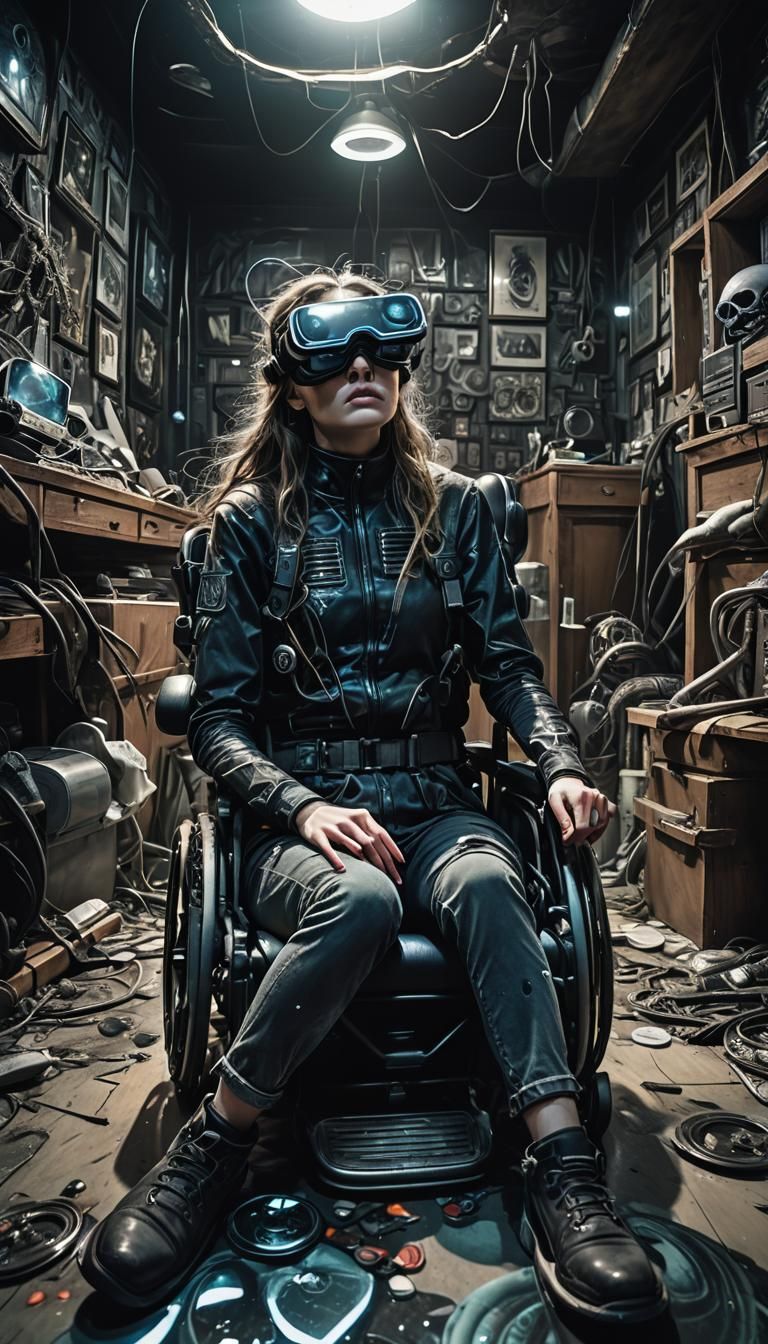 Girl in VR Headset: Surrealist Sci-Fi Art