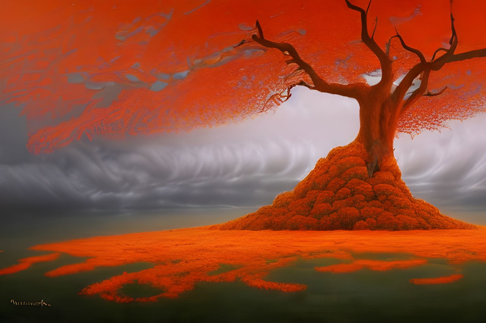 Swirling Clouds and Leaves Digital Painting