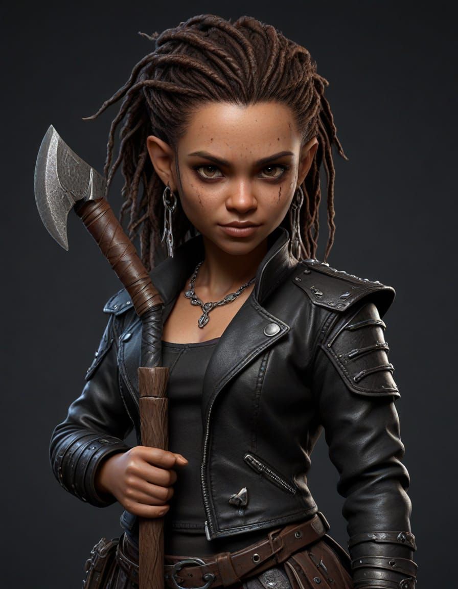 Dark Fantasy Halfling Druid in Leather Armor