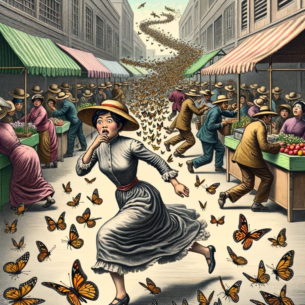 Butterfly Swarm Perfume Panic: 19th Century Satirical Illust...