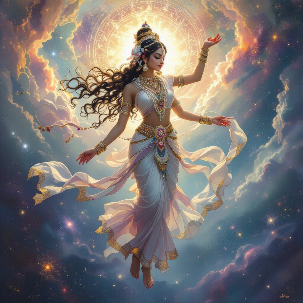 Celestial Apsara Descending: Cosmic Art Portrait