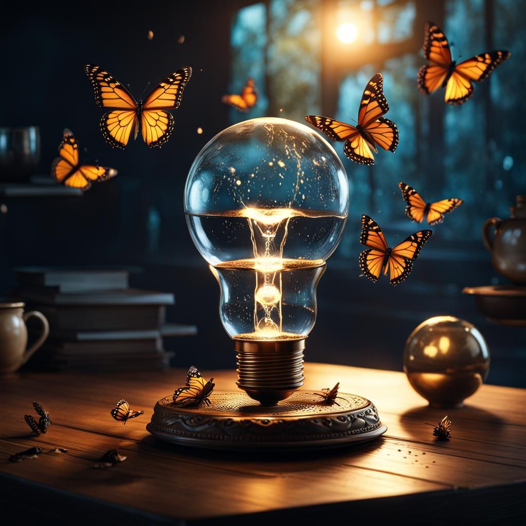 Cracked Lightbulb with Butterflies: Fantastical Matte Painti...