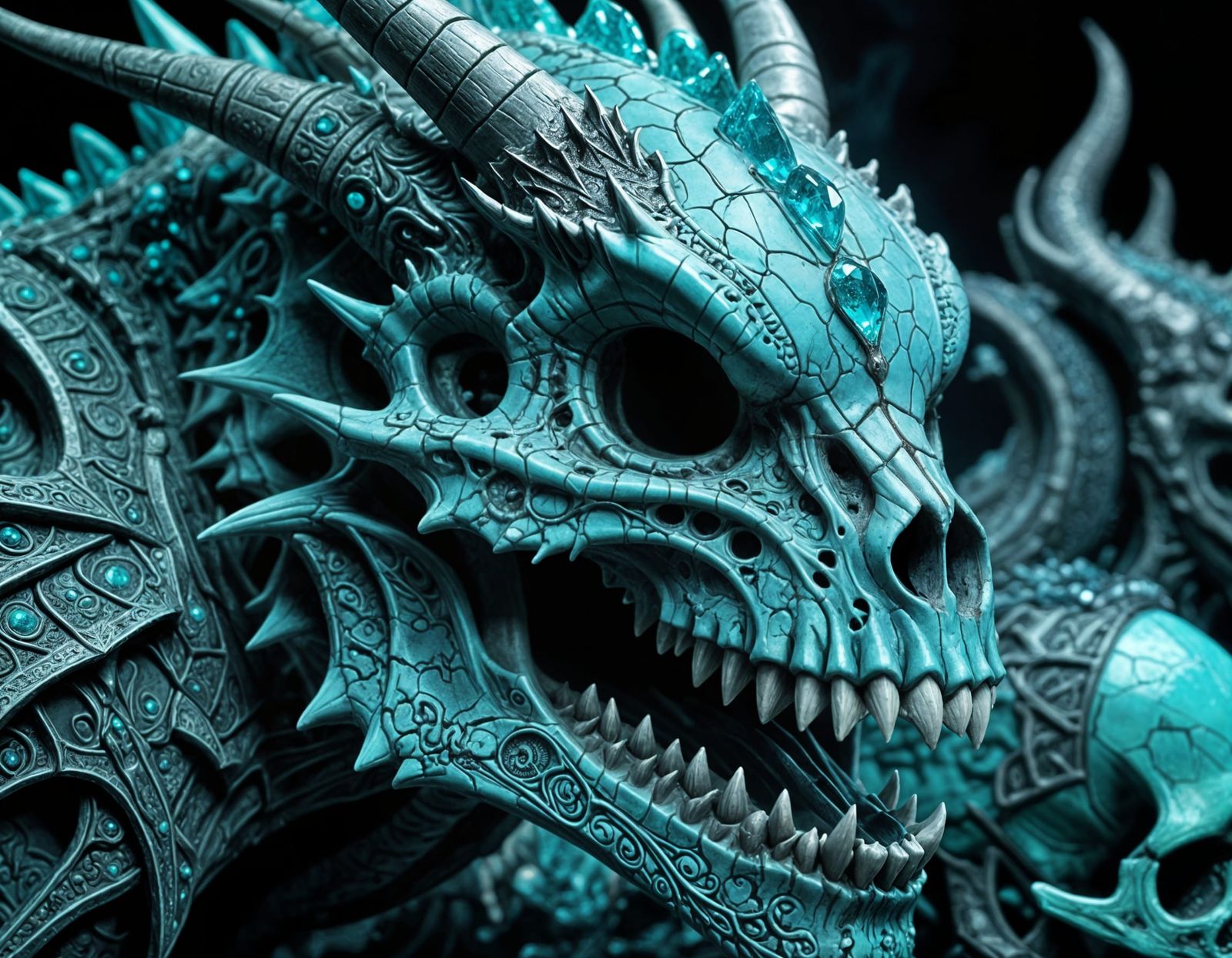 Turquoise Dragon Skull with Occult Engravings