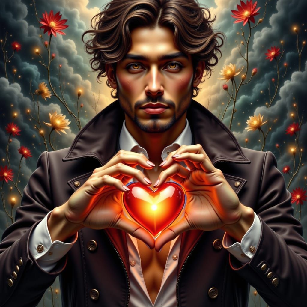 Young Man Makes Heart Gesture in Annie Leibovitz Style