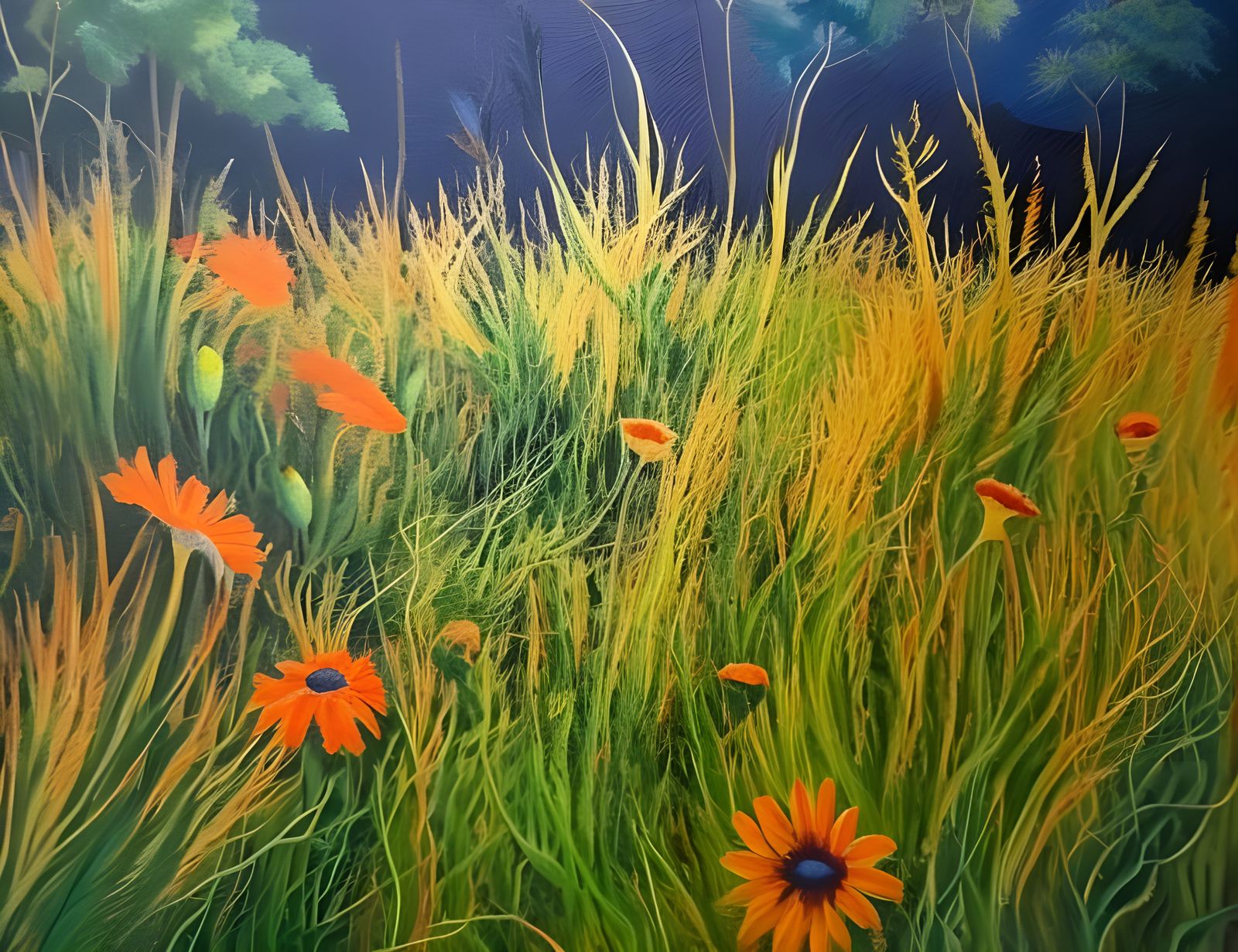 Lush Botanical Garden Impressionistic Nature Painting