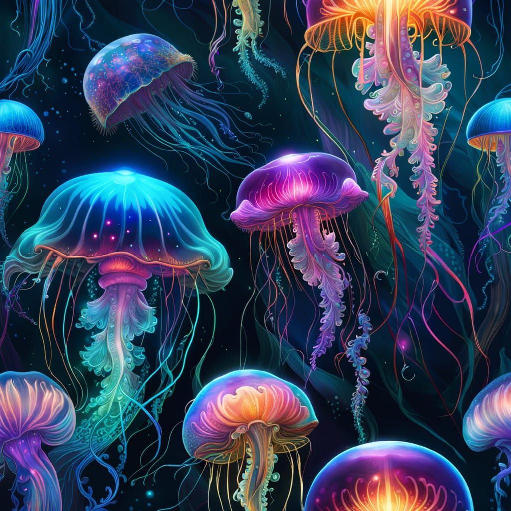 Bioluminescent Jellyfish in Fantasycore Style