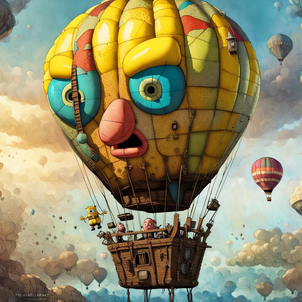 Spongebob Hot Air Balloon Over Bikini Bottom